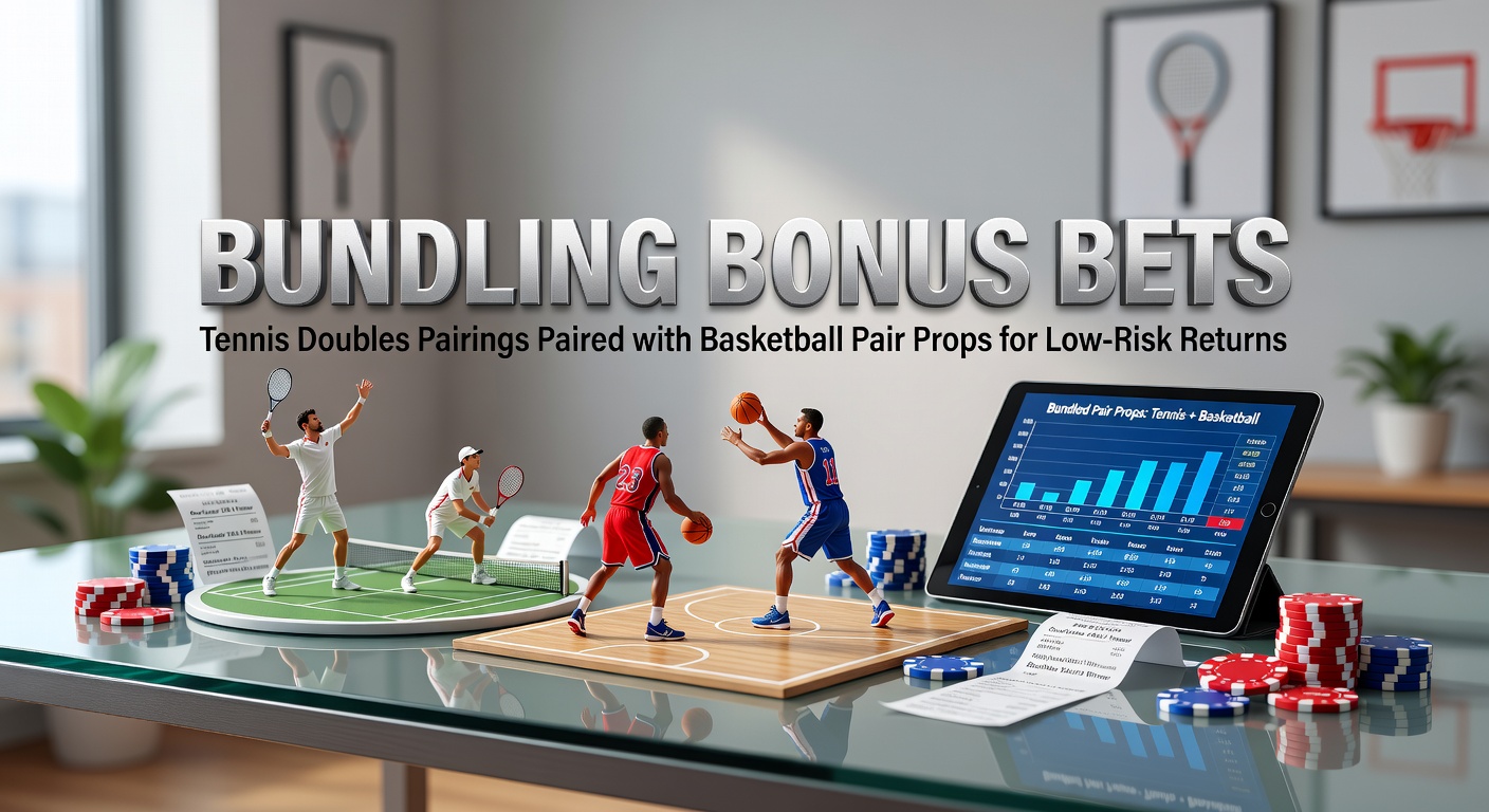 Tennis doubles players coordinating a volley while basketball players defend a fast break, illustrating paired betting opportunities