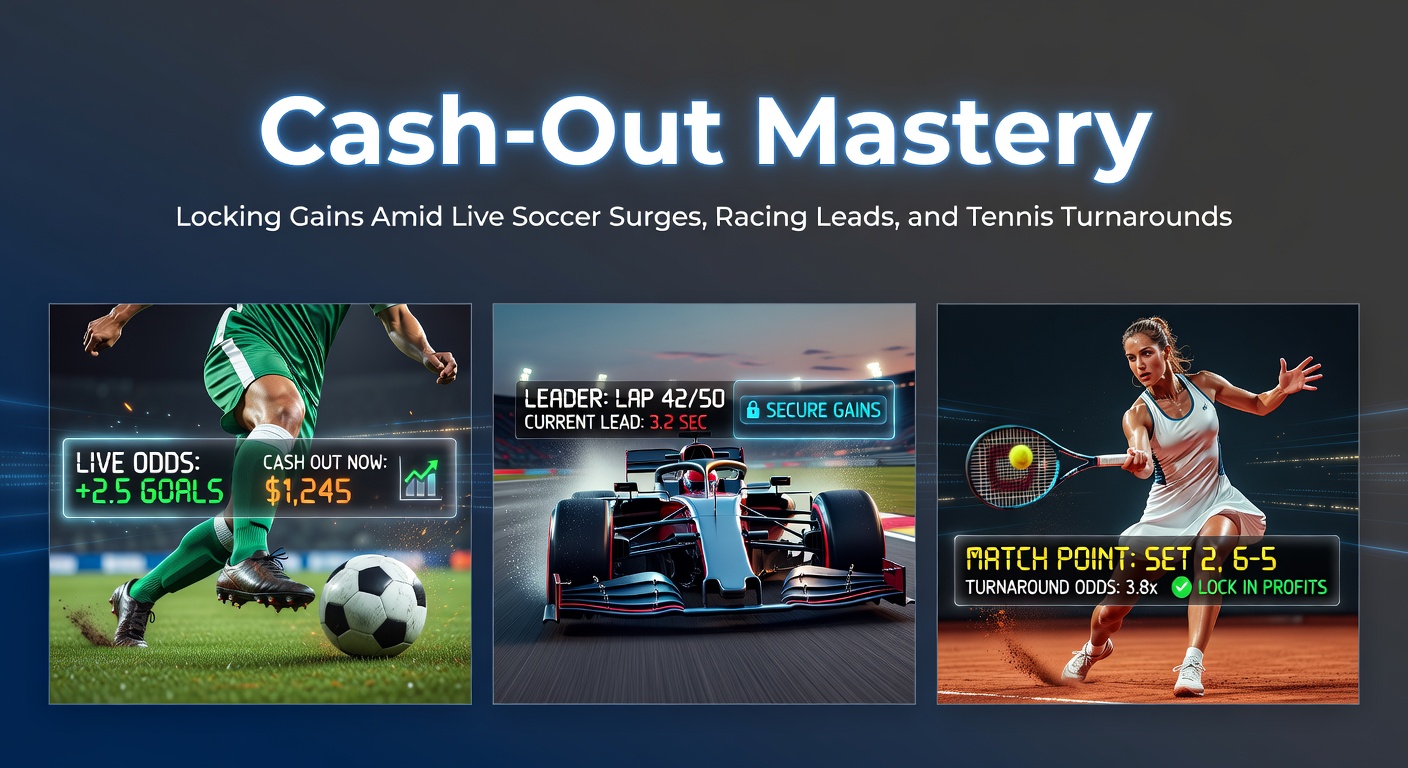 Dynamic live betting scene showing a soccer player celebrating amid surging odds, a horse racing ahead on the track, and a tennis rally in progress