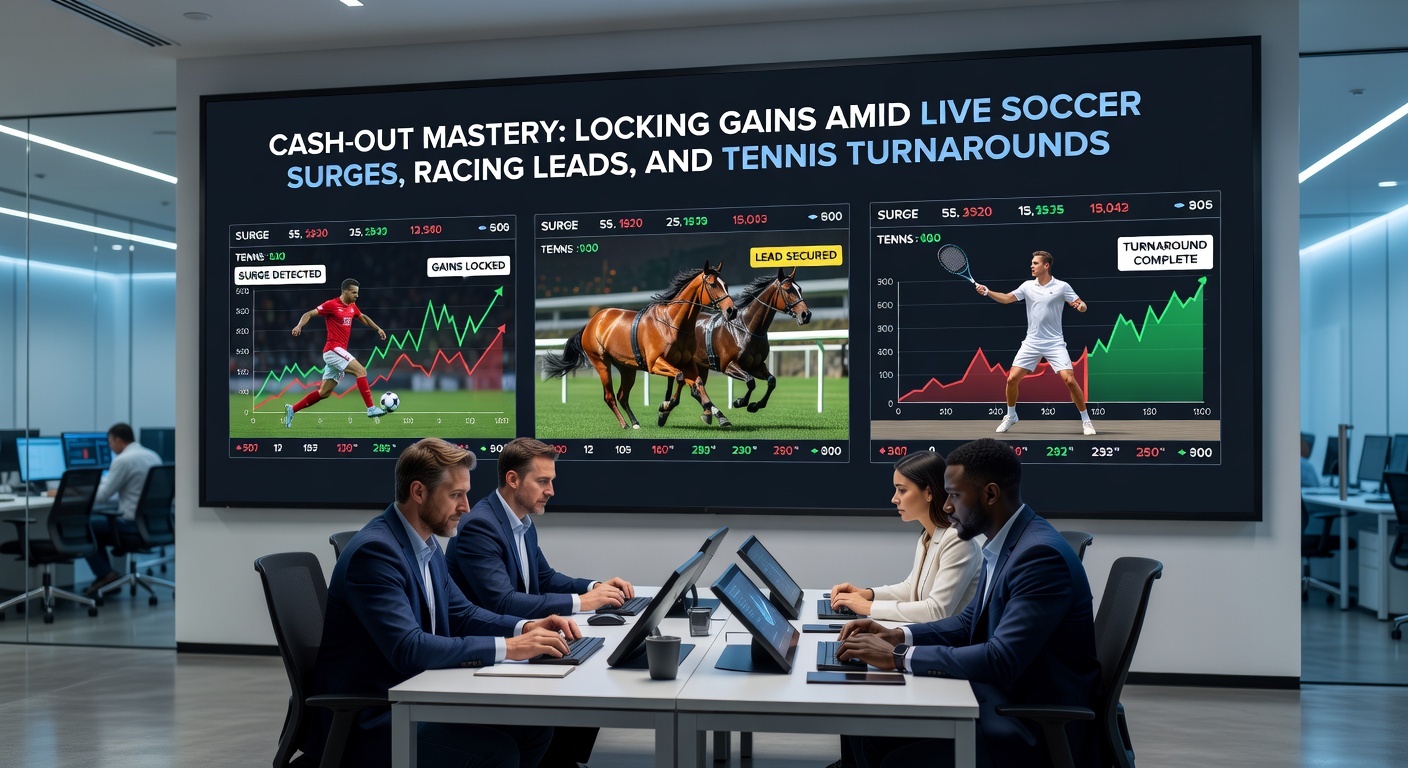 Close-up of a horse surging ahead in a race with overlaid betting odds shifting live, alongside soccer and tennis action highlights