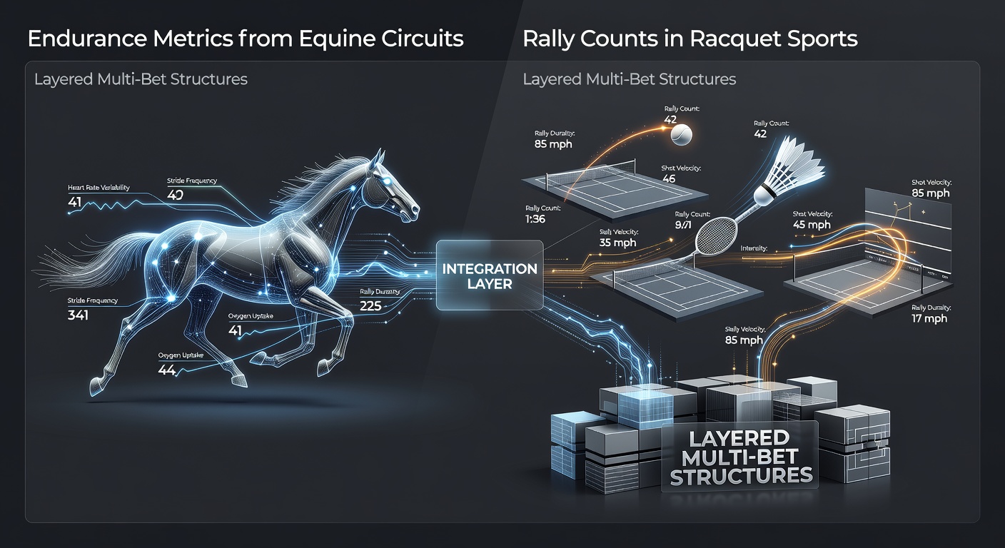 Visual representation of horse racing track endurance data alongside tennis court rally metrics used in betting structures