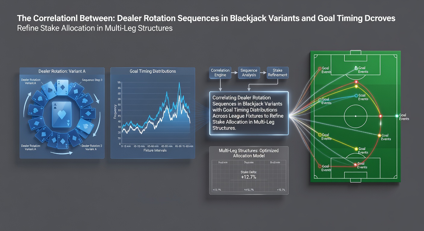 Blackjack table with dealer rotation sequences and soccer league goal timing charts overlaid for betting analysis