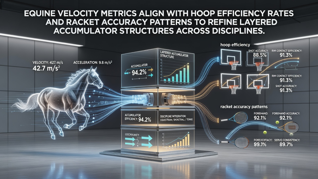 Infographic showing equine velocity metrics, basketball hoop efficiency, and tennis racket accuracy patterns overlaid on accumulator betting structures