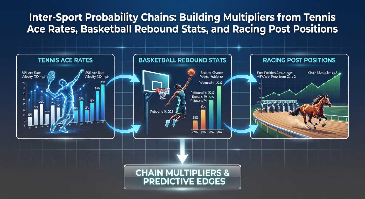 Visual representation of inter-sport probability chains linking tennis, basketball, and racing statistics