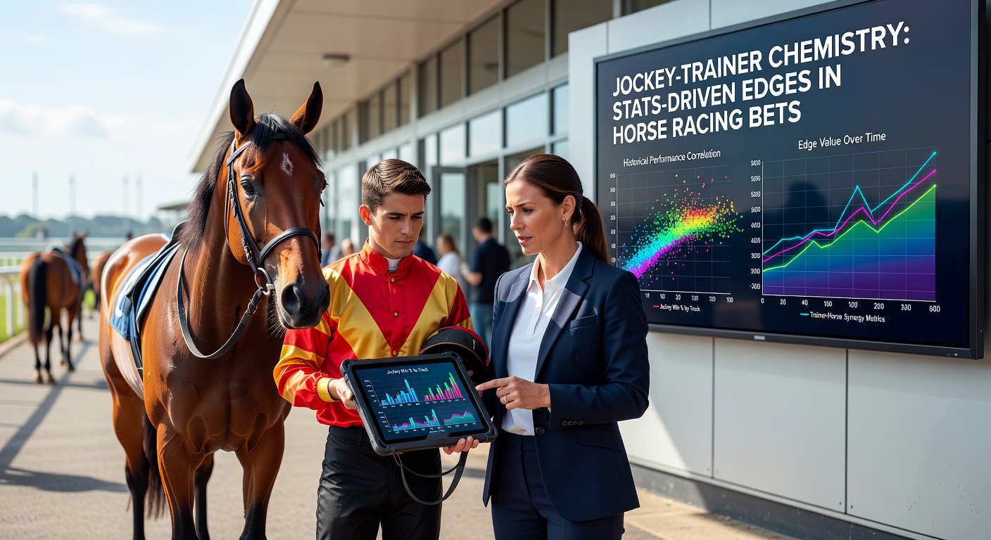 Close-up of a winning jockey celebrating with trainer in the winner's circle, capturing the thrill of a successful partnership