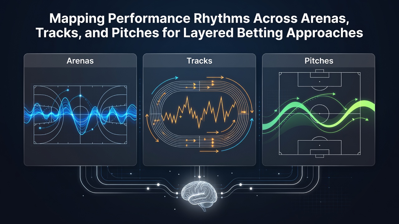 Visualization of performance rhythm data across basketball arenas, horse racing tracks, and soccer pitches