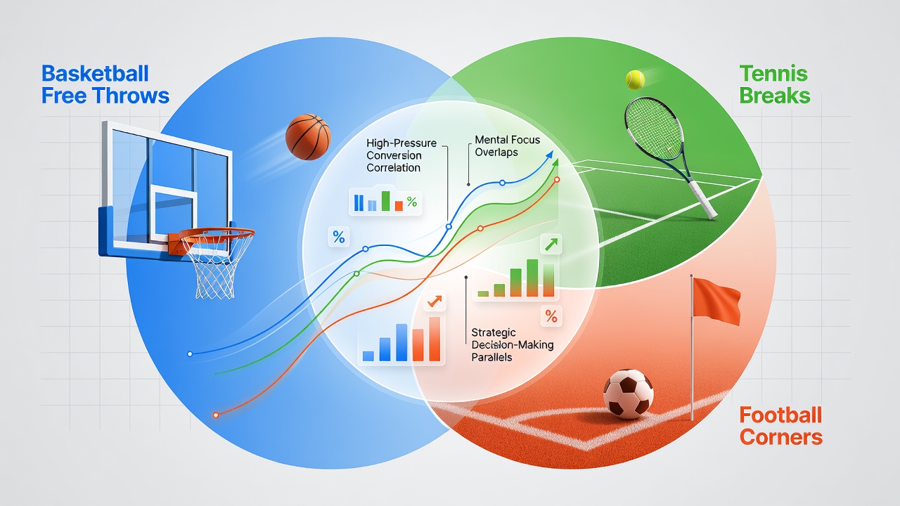 Detailed chart illustrating correlation coefficients between free throws, break points, and corner statistics