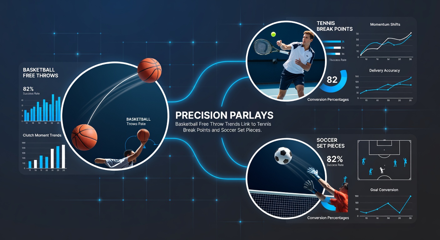 Close-up composite of tennis player at break point, soccer free kick setup, and basketball free throw arc