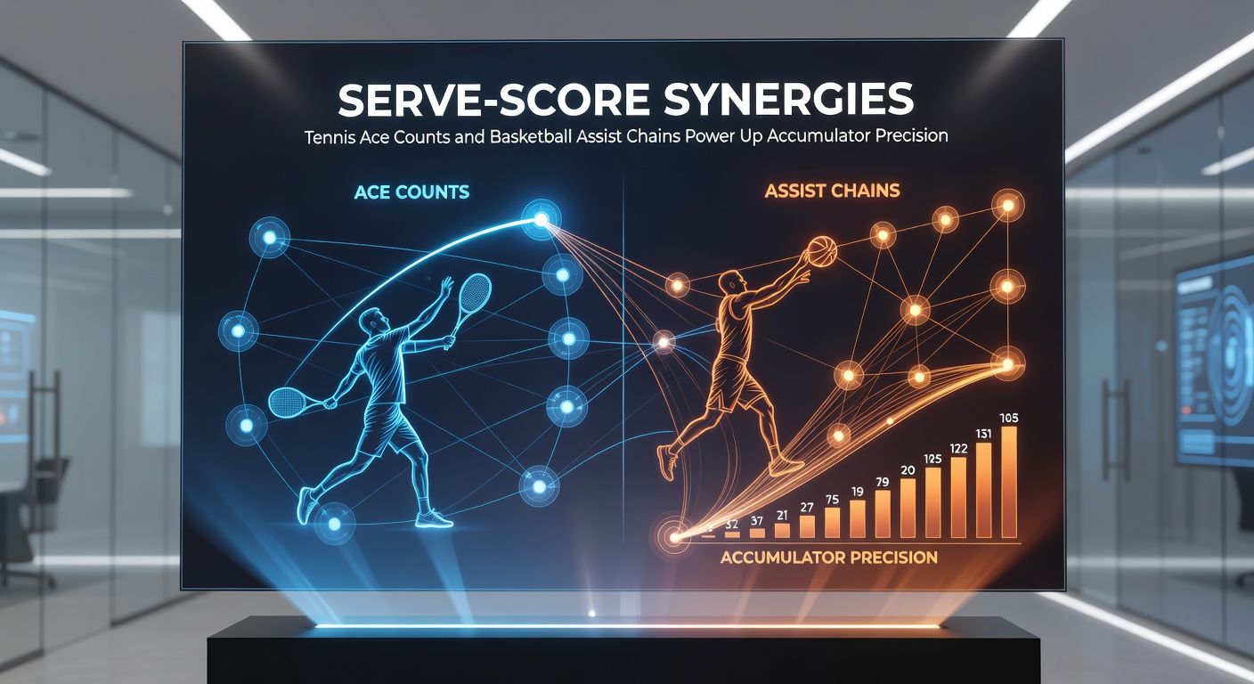 Data visualization chart overlaying tennis ace trends with basketball assist chains, highlighting correlation peaks for accumulator success
