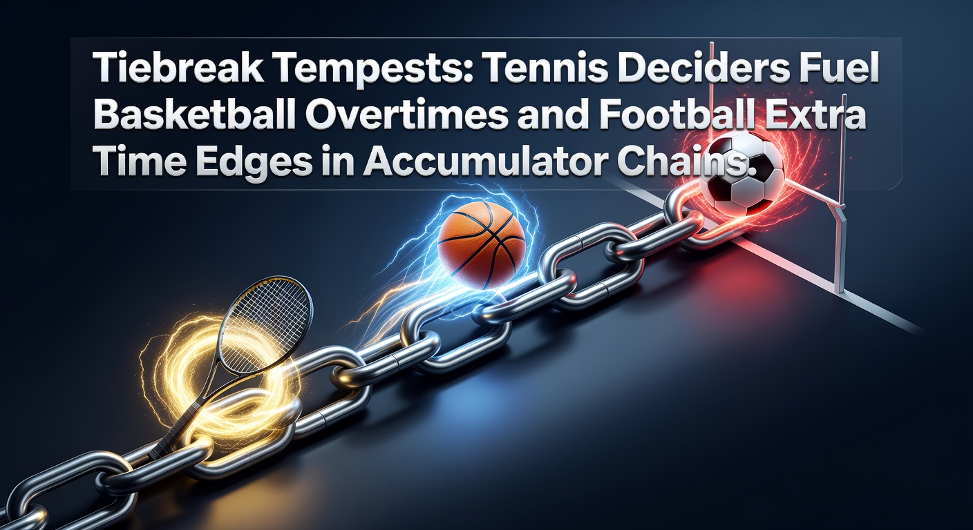 Tennis player serving intensely during a tiebreak, with crowd blurred in background, capturing high-stakes tension mirroring overtime drama in basketball and football