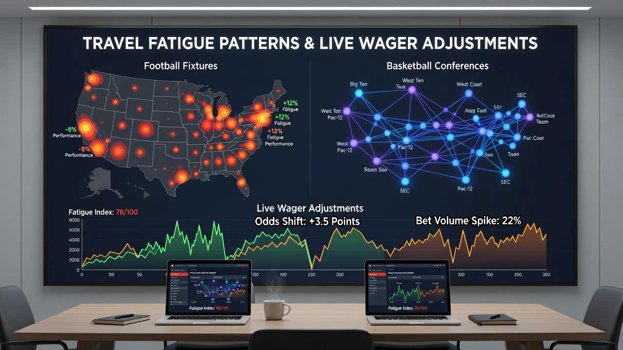 Live wager adjustments during basketball conference games influenced by travel fatigue